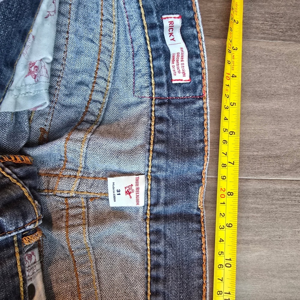 True Religion Ricky Relaxed Straight Blue Jeans button pockets Mens 31 x 31 - Picture 5 of 10
